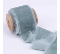 GreatRise Nastro di velluto con frange fatte a mano, 3,8-4 cm, larghezza nastro decorativo per matrimoni, decorazioni floreali, confezione regalo, creazione di fiocchi, fatto a mano, azzurro, 1 m
