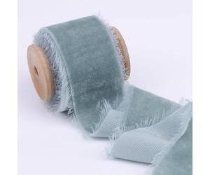 GreatRise Nastro di velluto con frange fatte a mano, 3,8-4 cm, larghezza nastro decorativo per matrimoni, decorazioni floreali, confezione regalo, creazione di fiocchi, fatto a mano, azzurro, 1 m