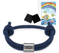 GreatRise Regalo per cresima per ragazzi e ragazze, braccialetto con simbolo del pesce Ichthy, con biglietto di auguri e confezione regalo, lunghezza regolabile, regalo per battesimo, prima comunione