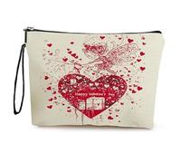 GreatRise Trousse per cosmetici a forma di cuore, piccola borsa da toilette con chiusura lampo, borsa per trucchi, in lino e a forma di cuore, per fidanzata, mamma, sposa, damigella d'onore #1