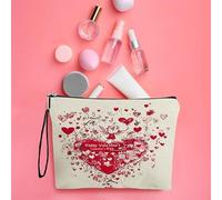 GreatRise Trousse per cosmetici a forma di cuore, piccola borsa da toilette con chiusura lampo, borsa per trucchi, in lino e a forma di cuore, per fidanzata, mamma, sposa, damigella d'onore #3