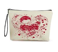 GreatRise Trousse per cosmetici a forma di cuore, piccola borsa da toilette con chiusura lampo, borsa per trucchi, in lino e a forma di cuore, per fidanzata, mamma, sposa, damigella d'onore #3