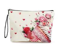 GreatRise Trousse per cosmetici a forma di cuore, piccola borsa da toilette con chiusura lampo, borsa per trucchi, in lino e a forma di cuore, per fidanzata, mamma, sposa, torta d'onore