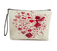 GreatRise Trousse per cosmetici a forma di cuore, piccola borsa da toilette con chiusura lampo, borsa per trucchi, in lino e a forma di cuore, per fidanzata, mamma, sposa, damigella d'onore #4