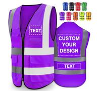 Greaxid Gilet di sicurezza personalizzato per uomo, abbigliamento da lavoro protettivo riflettente ad alta visibilità con 5 tasche per la costruzione esterna, S ~ 5XL, viola., 5XL
