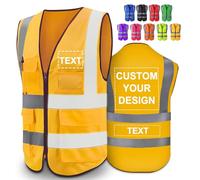 Greaxid Gilet di sicurezza personalizzato per uomo, abbigliamento da lavoro protettivo riflettente ad alta visibilità con 5 tasche per la costruzione esterna, S ~ 5XL, giallo, Large