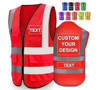 Greaxid Gilet di sicurezza personalizzato per uomo, abbigliamento da lavoro protettivo riflettente ad alta visibilità con 5 tasche per la costruzione esterna, S ~ 5XL, rosso, Small