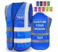 Greaxid Gilet di sicurezza personalizzato per uomo, abbigliamento da lavoro protettivo riflettente ad alta visibilità con 5 tasche per la costruzione esterna, S ~ 5XL, blu, Medium