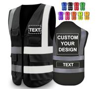 Greaxid Gilet di sicurezza personalizzato per uomo, abbigliamento da lavoro protettivo riflettente ad alta visibilità con 5 tasche per la costruzione esterna, S ~ 5XL, Nero , Small