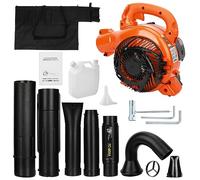 Grebest - Aspiratore per foglie e trituratore 3 in 1 da 26 cc con sacchetto, soffiatore a gas a 2 cicli con sacchetto, potente aspirapolvere da giardino per la pulizia del patio, arancione