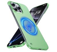 GRECAZO Custodia magnetica ultra sottile satinata, progettata per iPhone 16 Pro, senza cornice, compatibile con MagSafe, sottile, minimalista, leggera, opaca, rigida, protettiva, senza bordi, verde