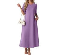 GRECERELLE Abiti estivi da donna UK a maniche corte maxi abito con tasche da donna elegante casual abiti da vacanza per le donne traspirante abito da sole, C01 Lilla, L