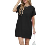 GRECERELLE Abito estivo da donna, a maniche corte, elegante, girocollo, casual, per il tempo libero, da donna, con tasche, tinta unita, abito estivo, maglietta leggera e traspirante, Nero , XL