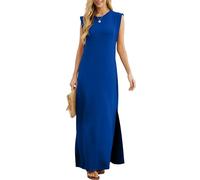 Grecerelle - Abito estivo da donna, casual, a camicia, con stili eleganti, basic, senza maniche, maxi abiti per donne UK con spacco e tasche, Blu reale, L