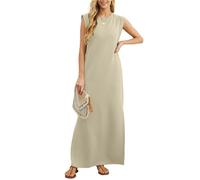 Grecerelle - Abito estivo da donna, casual, a camicia, elegante, stile basic, senza maniche, maxi abiti per donne UK con spacco e tasche, cachi, L