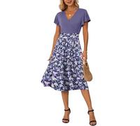 GRECERELLE Abito estivo da donna con stampa floreale, stile casual, con volant, a maniche corte e scollo a V, per la spiaggia, XL