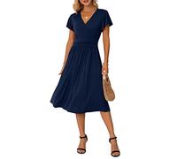 GRECERELLE Abito estivo da donna con stampa floreale, stile casual, con volant, a maniche corte e scollo a V, per la spiaggia, 02 Blu Navy, S