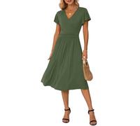 GRECERELLE Abito estivo da donna con stampa floreale, stile casual, con volant, maniche corte e scollo a V, per la spiaggia, 05 verde militare., M