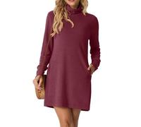 GRECERELLE Abito in maglia da donna, invernale e autunnale, a maniche lunghe, con scollo a collo alto, miniabito in maglia con tasche, elegante basic per tutti i giorni | Lunghezza al ginocchio, rosso