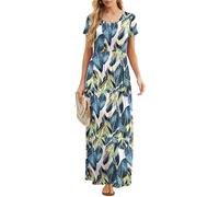 GRECERELLE Abito lungo da donna maxi, a maniche corte, estivo, casual, con tasche, per tutti i giorni, per le vacanze, da viaggio, premaman, XXL