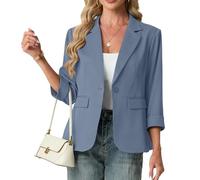 GRECERELLE Blazer da donna con maniche a 3/4, giacche da donna, eleganti cardigan con risvolto dentellato, ufficio, lavoro, cappotti da sposa, capispalla causale con tasche, bottoni, Blu Aria, 42