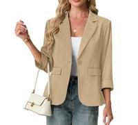 GRECERELLE Blazer da donna con maniche a 3/4, giacche da donna, eleganti cardigan con risvolto dentellato, ufficio, lavoro, cappotti da sposa, capispalla causale con tasche, bottoni, Albicocca, 44