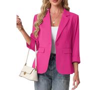 GRECERELLE Blazer da donna con maniche a 3/4, giacche da donna, eleganti cardigan con risvolto dentellato, ufficio, lavoro, cappotti da sposa, capispalla causale con tasche, bottoni, Rosa acceso, 42