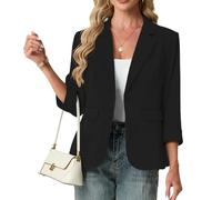 GRECERELLE Blazer da donna con maniche a 3/4, giacche da donna, eleganti cardigan con risvolto dentellato, ufficio, lavoro, cappotti da sposa, capispalla causale con tasche, bottoni, Nero , 46