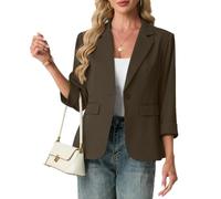 GRECERELLE Blazer da donna con maniche a 3/4, giacche da donna, eleganti cardigan con risvolto dentellato, ufficio, lavoro, cappotti da sposa, capispalla causale con tasche, bottoni, Caff, 46