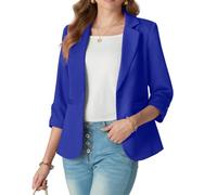 GRECERELLE Blazer da donna con maniche a 3/4 increspate, giacca formale da donna, casual, elegante, da lavoro, capispalla da ufficio, con bottoni, tasche, Blu reale, 48
