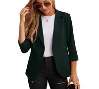 GRECERELLE Blazer da donna, elegante, con maniche a 3/4, per lavoro, casual, lavoro, ufficio, giacca blazer e blazer cardigan con tasche e bottone per le signore, Verde scuro, 46