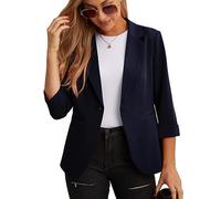 GRECERELLE Blazer da donna, elegante, con maniche a 3/4, per lavoro, casual, lavoro, ufficio, giacca blazer e blazer cardigan con tasche e bottone per le signore, 06 Blu Navy, 48