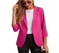 GRECERELLE Blazer da donna, elegante, con maniche a 3/4, per lavoro, casual, lavoro, ufficio, giacca blazer e blazer cardigan con tasche e bottone per le signore, Rosa acceso, 54