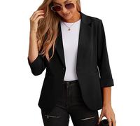 GRECERELLE Blazer da donna, elegante, con maniche a 3/4, per lavoro, casual, lavoro, ufficio, giacca blazer e blazer cardigan con tasche e bottone per le signore, 01 Nero, 46