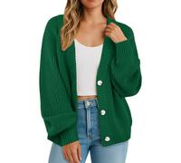 GRECERELLE Cardigan da donna a maniche lunghe, spesso, oversize, elegante, casual, aperto davanti, maglione con scollo a V, pullover con bottoni, autunno, inverno, verde scuro, M