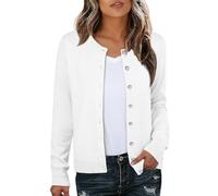 GRECERELLE Cardigan da donna, leggero, a maniche lunghe, elegante, sottile, girocollo, casual, maglione lavorato a maglia, classico, con bottoni di perle, autunno, inverno, bianco, XXL