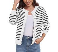 GRECERELLE Cardigan da donna leggero casual a righe francesi abbottonato manica lunga maglione cardigan da donna, Bianco Nero A Strisce, L
