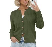 GRECERELLE Cardigan da donna morbido a maniche lunghe maglione girocollo maglione casual maglieria cardigan con bottoni per donna UK, autunno, inverno, Verde militare, L