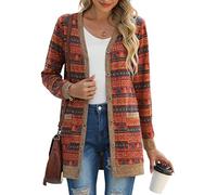 GRECERELLE Cardigan Donna Lungo Golfino Manica Lunga Elegante Comodo Apertura Frontale Bottoni Tasche Maglione Leggero Scollo a V (Albero di Natale Rosso, XXL)