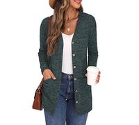 GRECERELLE Cardigan Donna Lungo Golfino Manica Lunga Elegante Comodo Apertura Frontale Bottoni Tasche Maglione Leggero Scollo a V (Verde Scuro, M)