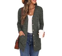 GRECERELLE Cardigan Donna Lungo Golfino Manica Lunga Elegante Comodo Apertura Frontale Bottoni Tasche Maglione Leggero Scollo a V (Verde Militare, L)