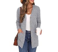 GRECERELLE Cardigan Donna Lungo Golfino Manica Lunga Elegante Comodo Apertura Frontale Bottoni Tasche Maglione Leggero Scollo a V (Grigio, XL)