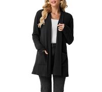 GRECERELLE Cardigan lunghi da donna aperti sul davanti leggeri eleganti casual cardigan signore collo a scialle maglioni per donne UK con tasche, autunno, inverno, primavera (nero, M)
