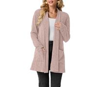 GRECERELLE Cardigan lungo da donna aperto sul davanti, leggero, elegante, casual, cardigan da donna con collo a scialle, maglione da donna con tasche, autunno, inverno, primavera, Rosa polvere, XL