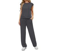GRECERELLE Completi Due Pezzi Donna Estivi Tuta a Maniche Corte da Donna Set Completo Abbigliamento da Casa Set per Donna Casual Girocollo Top a Maniche Corte e Pantaloni da Jogging con Tasche, Grigio