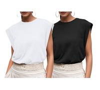 GRECERELLE Confezione da 2 magliette da donna estive con scollo rotondo, senza maniche, in cotone, casual, bianco+nero, 2 pezzi, L