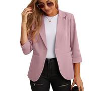 GRECERELLE Giacca da Donna Blazer Elegante con Maniche 3/4 Giacche da Lavoro Casual da Ufficio Blazer da Donna con Tasche e Bottoni, rosa, 48
