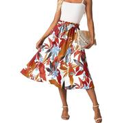 GRECERELLE Gonna estiva da donna, midi lunga, linea ad A, con tasche, leggera e ariosa, Fiore d'acero bianco, M