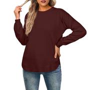 GRECERELLE Maglione da donna a maniche lunghe leggero con scollo tondo, pullover casual in morbido tessuto lavorato, Vino rosso, XX-Large