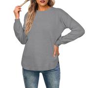 GRECERELLE Maglione da donna a maniche lunghe leggero con scollo tondo, pullover casual in morbido tessuto lavorato, Grigio scuro, M